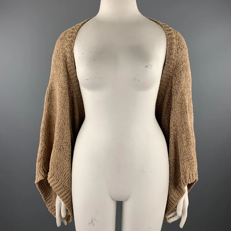 RALPH LAUREN Size M/L Tan Knitted Cotton Shrug Cardigan Seamless Knitted Crochet