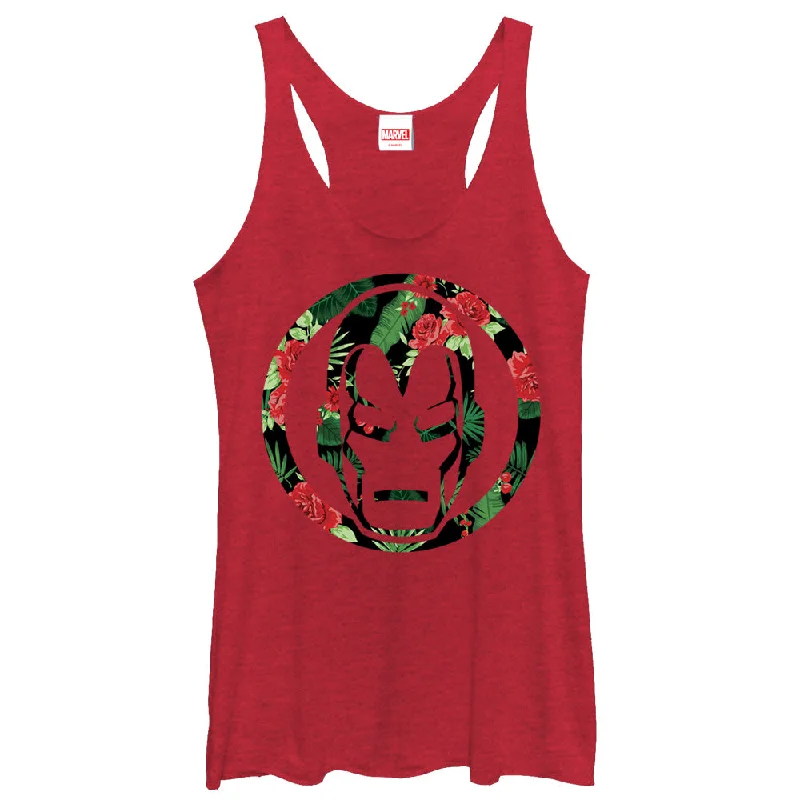 Women's Marvel Iron Man Floral Print Racerback Tank Top ivory tank top