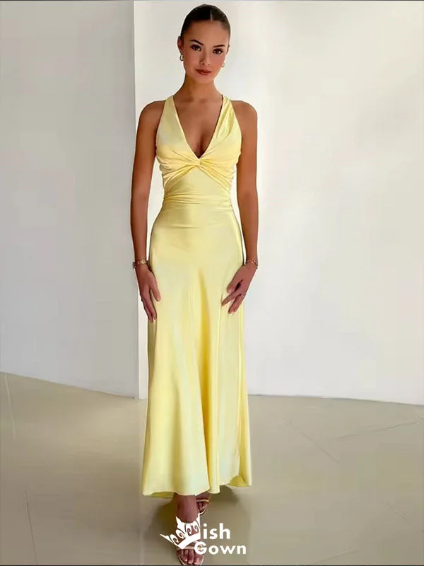 Elegant Yellow V Neck Sheath Long Party Dress Prom Dresses,WGP1007 Tunics Sophisticated sleek Elegant Yellow V Neck Sheath Long Party Dress Prom Dresses,WGP1007 Tunics Sophisticated sleek