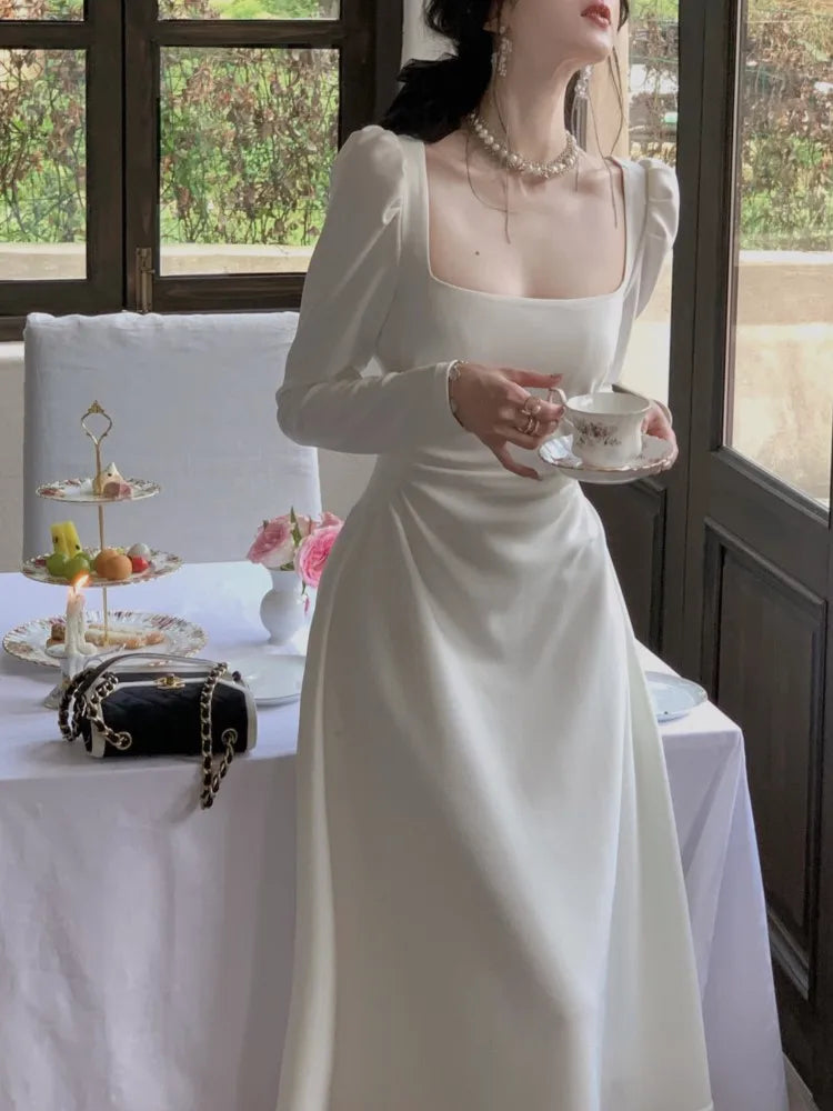 Cinessd ChristmasGift Outfit 2023 Spring New Elegant Square Collar Midi Party Dress For Women Long Sleeve Black White Slim Vestidos Female Clothes Tunics Velvet soft Cinessd ChristmasGift Outfit 2023 Spring New Elegant Square Collar Midi Party Dress For Women Long Sleeve Black White Slim Vestidos Female Clothes Tunics Velvet soft