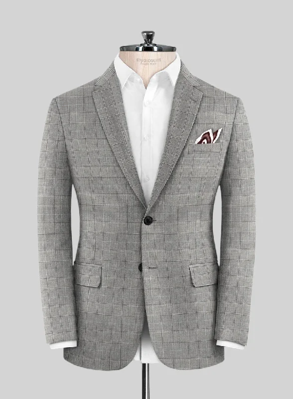 Scabal Londoner Glen Gray Wool Jacket Ribbed Jacket Pleated Jacket Ruffled Jacket