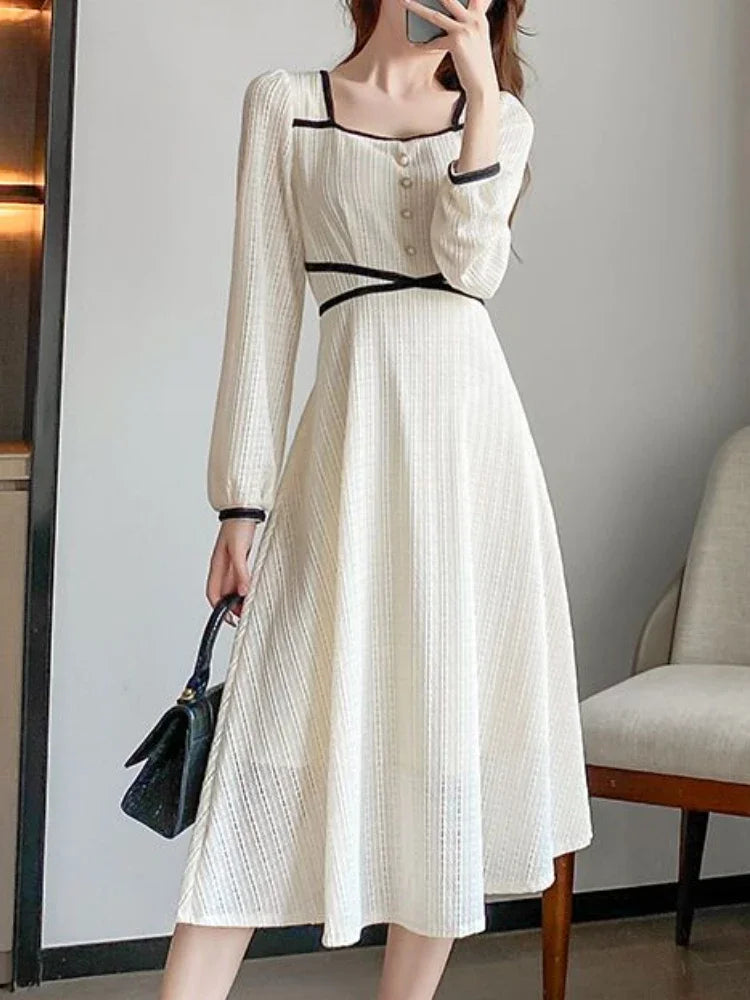 Cinessd Christmas Gfit Outfit 2024 Spring Elegant Korean Midi Dress Women Fashion Slim Long Sleeve Fairy Dress Female Casual Sweet Office Lady Party Dress Y2k Tunics Solid Classic Cinessd Christmas Gfit Outfit 2024 Spring Elegant Korean Midi Dress Women Fashion Slim Long Sleeve Fairy Dress Female Casual Sweet Office Lady Party Dress Y2k Tunics Solid Classic