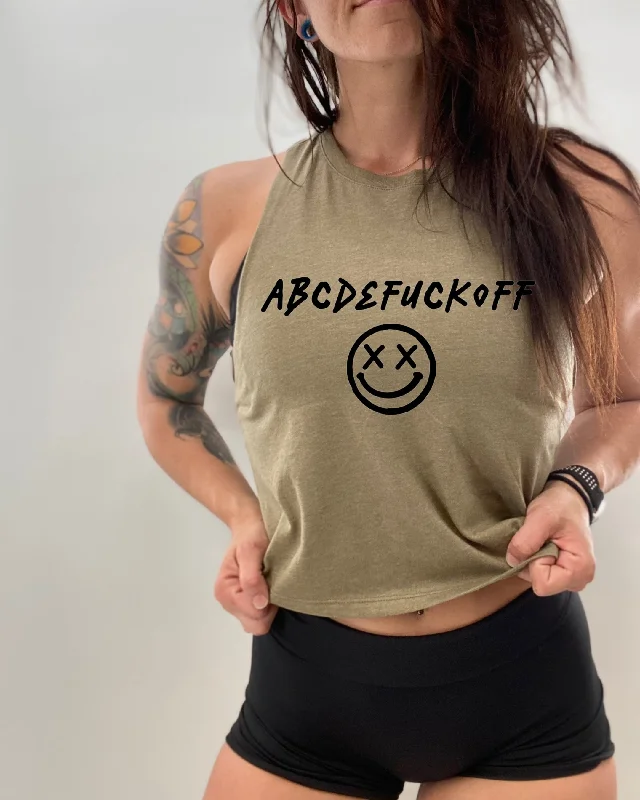 Salty Savage Ladies "ABCDEFUCKOFF" Flowy Racerback Crop Tank modal blend tank