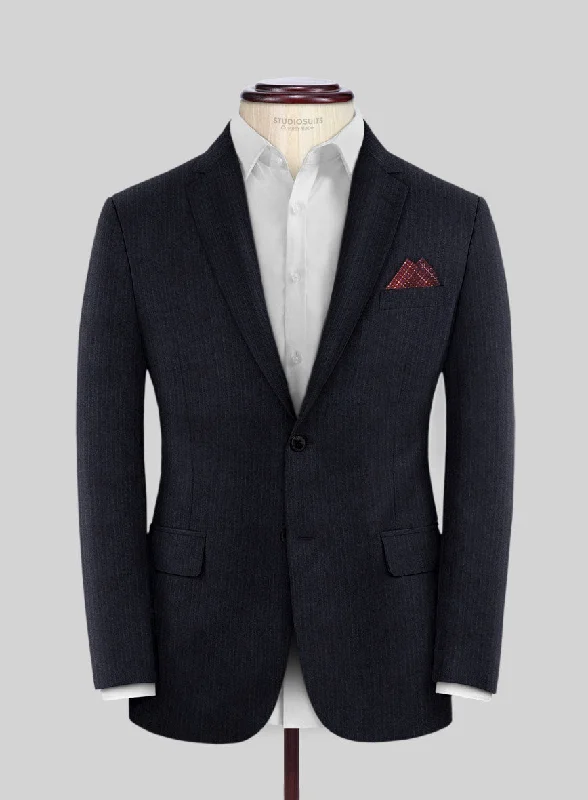 Scabal Sapphire Pinstripe Navy Wool Jacket Appliqued Jacket Beaded Jacket Sequined Jacket