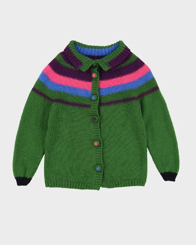 Hand Knitted Green Cardigan - XS Wool Fabric Cashmere Fabric Tweed Fabric