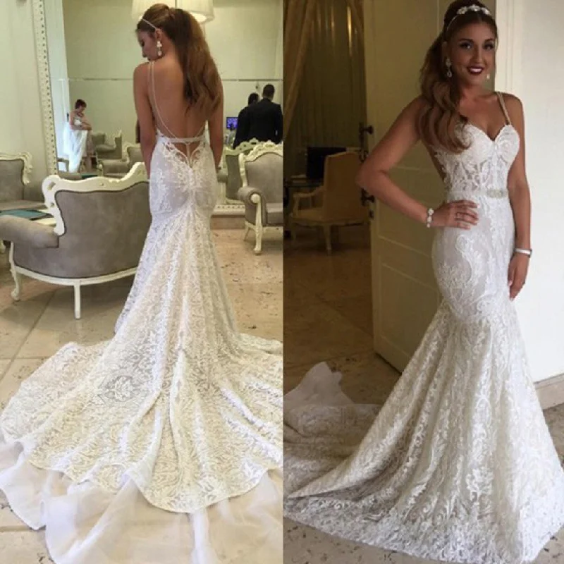 Sexy Mermaid Spaghetti Backless Lace Bridal Gown, Wedding Party Dresses, WD0053 Tunics Luxurious high-end Sexy Mermaid Spaghetti Backless Lace Bridal Gown, Wedding Party Dresses, WD0053 Tunics Luxurious high-end