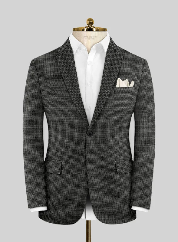 Scabal Londoner Adiel Grid Gray Wool Jacket Collared Jacket Crew Neck Jacket Turtle Neck Jacket