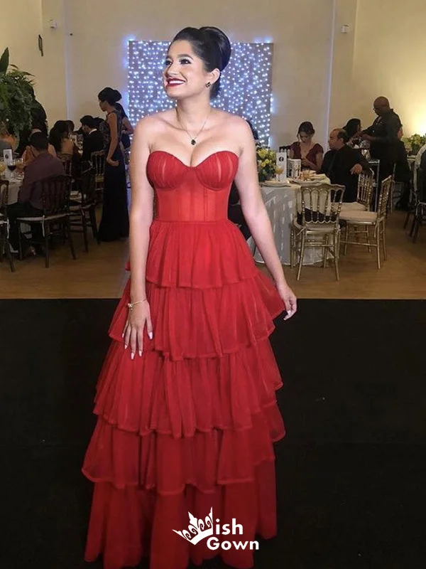 Gorgeous Strapless Red Sweetheart Tiered A-line Long Party Dress Prom Dresses,Evening Dress Online, WGP891 Off-the-shoulder Chic Trendy Gorgeous Strapless Red Sweetheart Tiered A-line Long Party Dress Prom Dresses,Evening Dress Online, WGP891 Off-the-shoulder Chic Trendy
