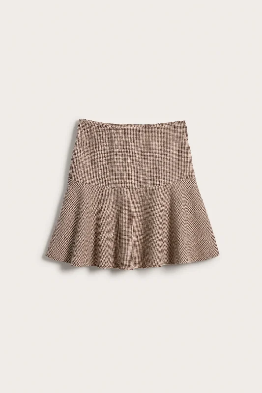 Womens brown checked mini skirt satin skirt smooth