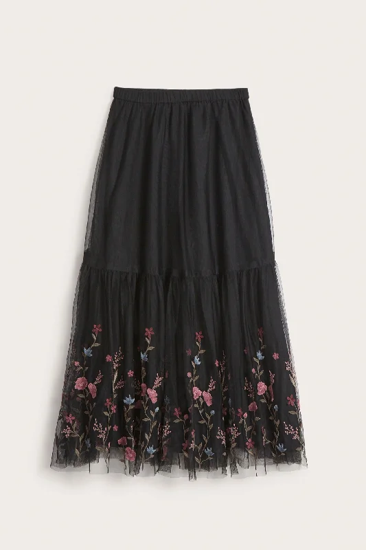 Women's black blossom tulle skirt denim skirt stylish