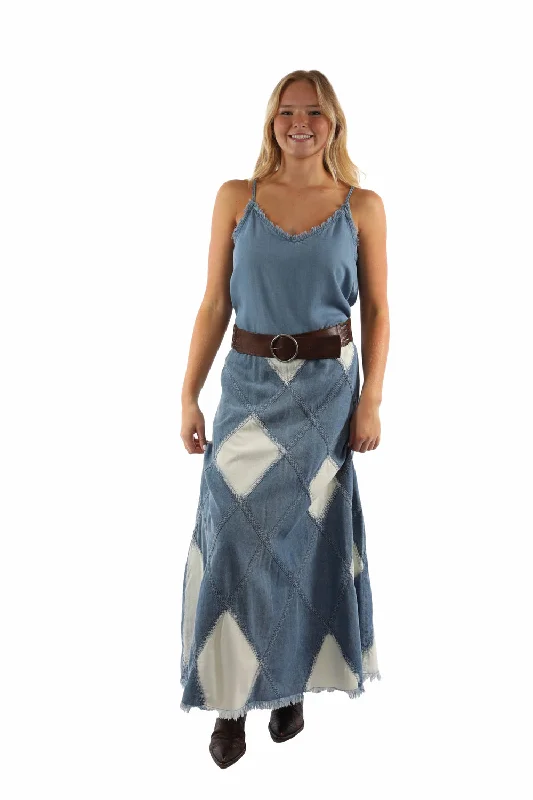 Scully Womens Acid Wash Diamond Panels Blue 100% Cotton Skirt XL leather skirt sleek