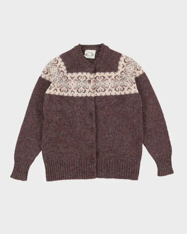 Shetland Wool Knitted Cardigan - S Houndstooth Herringbone Solid