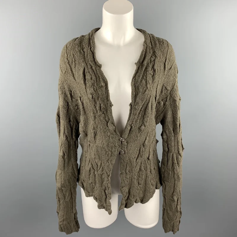 BUTAPANA Size M Olive Knitted Textured Wool Cardigan Stretchy Elastic Breathable