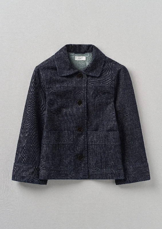 Wide Sleeve Organic Indigo Denim Jacket | Indigo Anorak Shell Jacket Lightweight Jacket