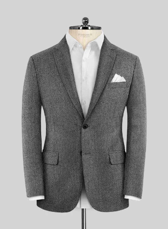 Scabal Sapphire Herringbone Gray Wool Jacket Tiered Jacket Buttoned Jacket Zippered Jacket