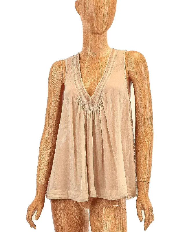Sheer Embroidered Tank beige tank top
