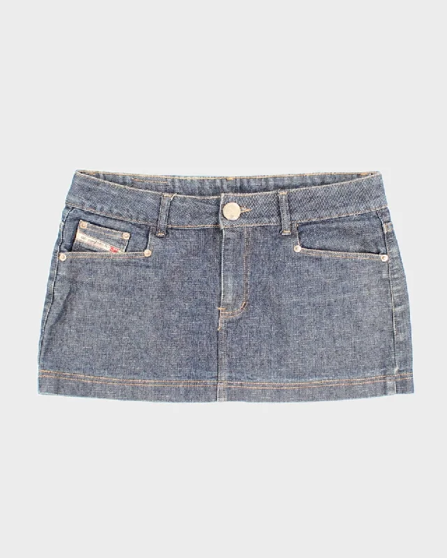 Y2K Blue Denim Mini Skirt - W:32 a-line skirt cut