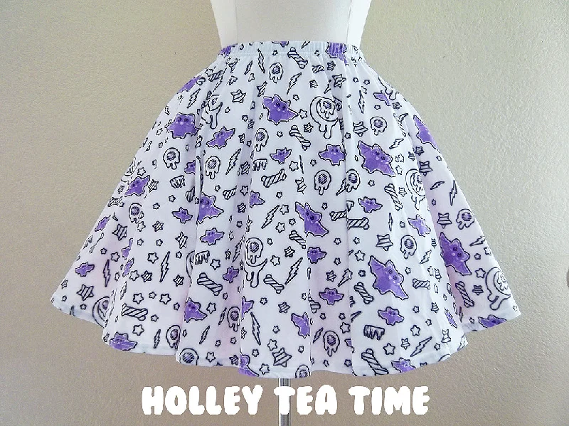 Milky bat night white skater skirt [made to order] linen skirt natural