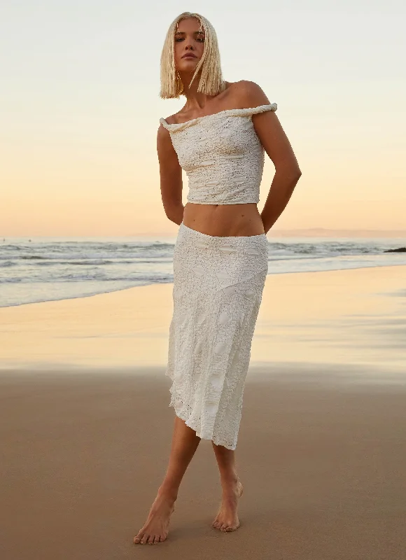 Diamond Sky Midi Skirt - White leather skirt bold