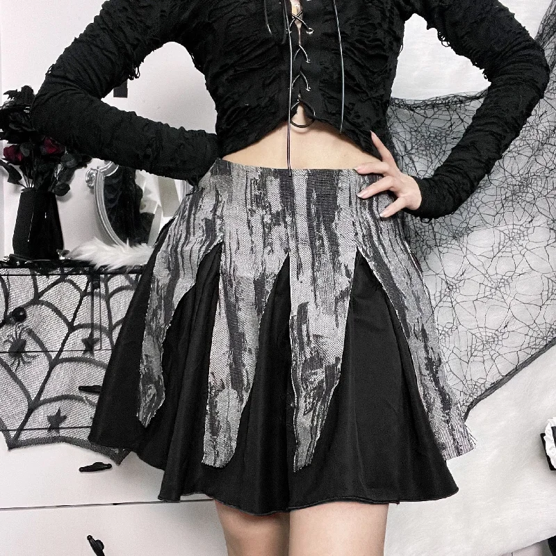 Women's Grunge Double Color Splice Skirt elastic waist skirt