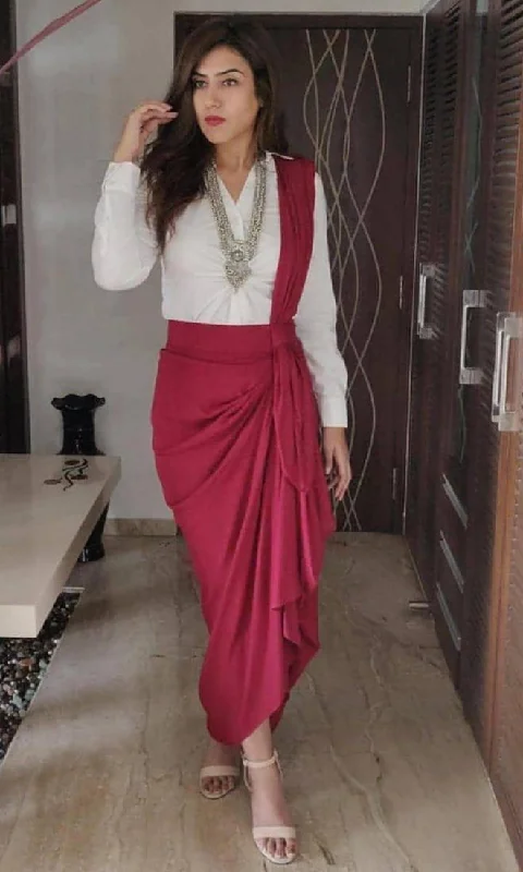 Maroon Drape Skirt - Top Not Included chiffon skirt airy