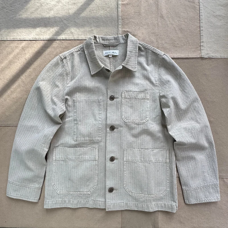 Britt Work Jacket in Recycled Denim, Putty Denim Fabric Leather Fabric Suede Fabric