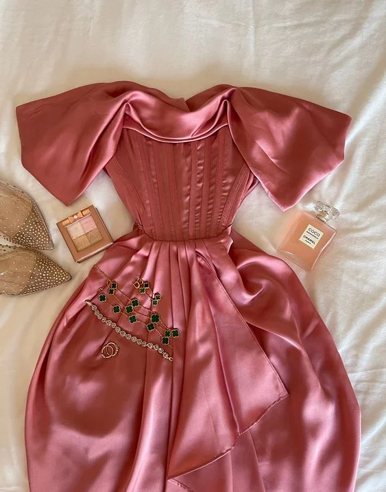 Cifeeo-back to school outfits 18th Birthday A Line Off The Shoulder Pink Satin Homecoming Dresses Party Dress C3147 Tunics Solid Classic