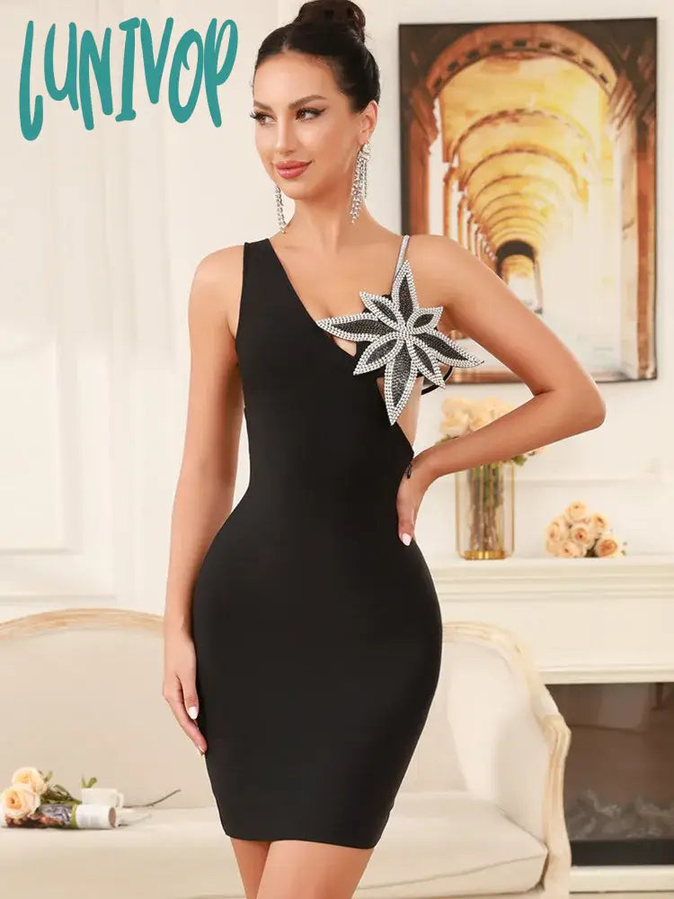 Lunivop Women Celebrity Sexy V Neck Beading Black Backless Mini Bandage Dress 2024 Knitted Elegant Evening Club Party Dress Tunics Lace romantic Lunivop Women Celebrity Sexy V Neck Beading Black Backless Mini Bandage Dress 2024 Knitted Elegant Evening Club Party Dress Tunics Lace romantic