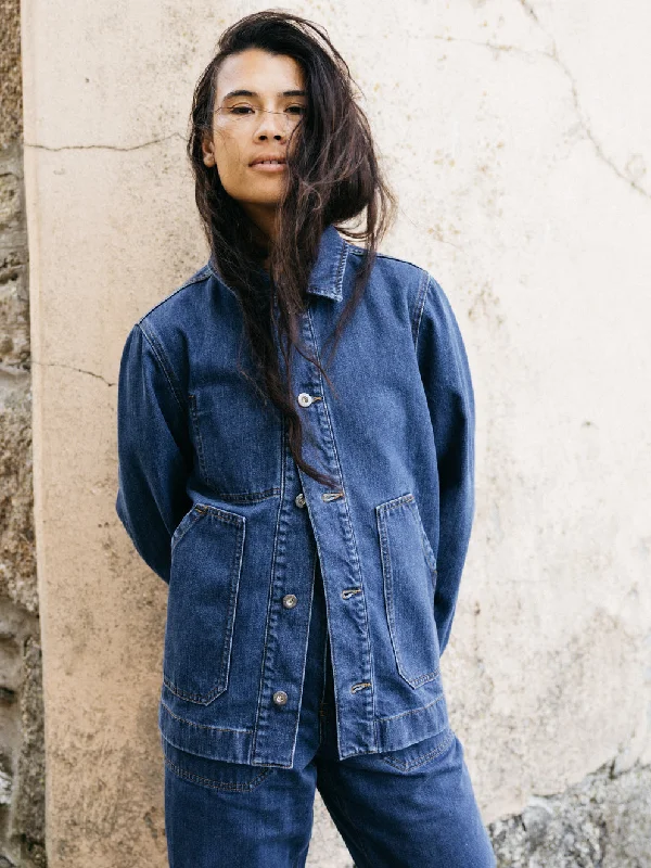 Women's Yarrel Denim Chore Jacket Front Pockets Side Pockets Patch Pockets