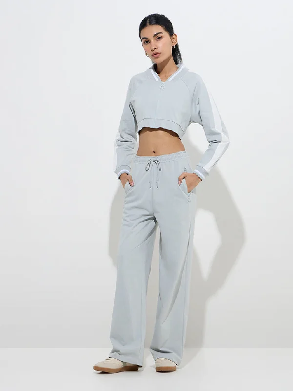 Studiofit Grey High-Rise Cotton Track Pants Comfortable Fleece Pants