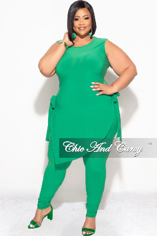 Final Sale Plus Size 2pc Sleeveless Top and Pants Set in Green Trendy Palazzo Pants