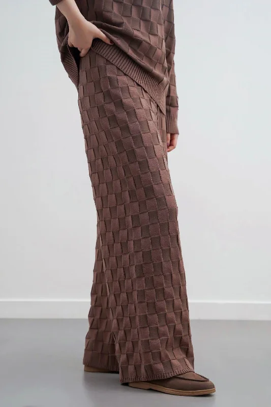 CHECKERED KNIT PANTS Warm Wool Trousers