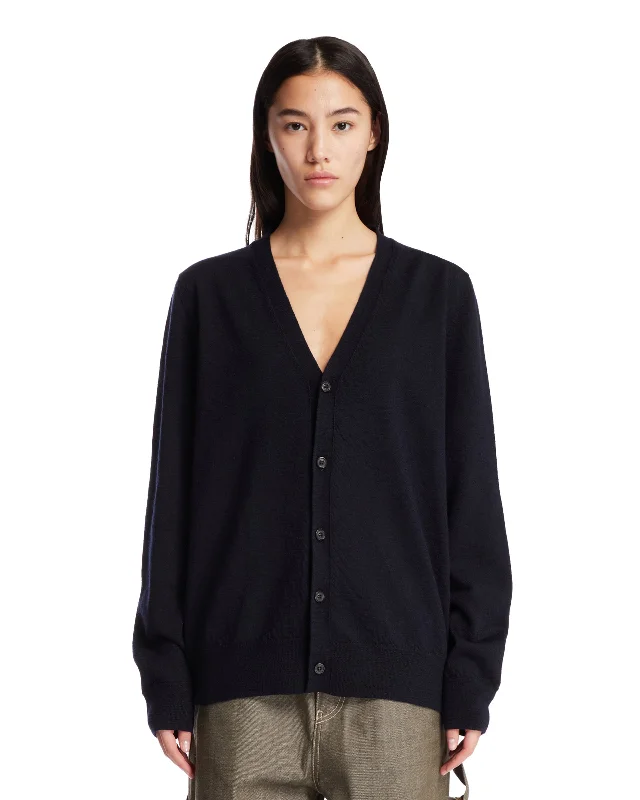 Cardigan In Lana Con Toppe Blu Asymmetrical,ymmetric Pencil Cardigan