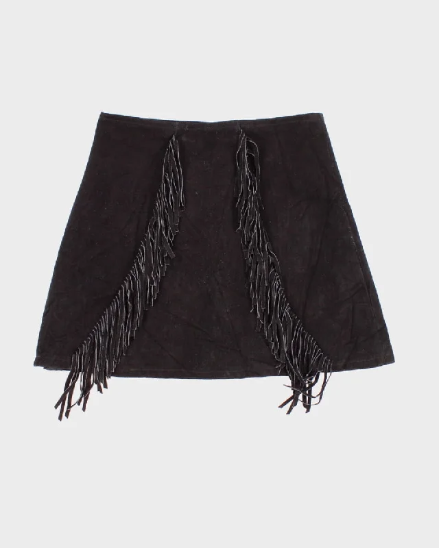 Vintage Katch Me West Suede Fringed Skirt - L velvet skirt plush