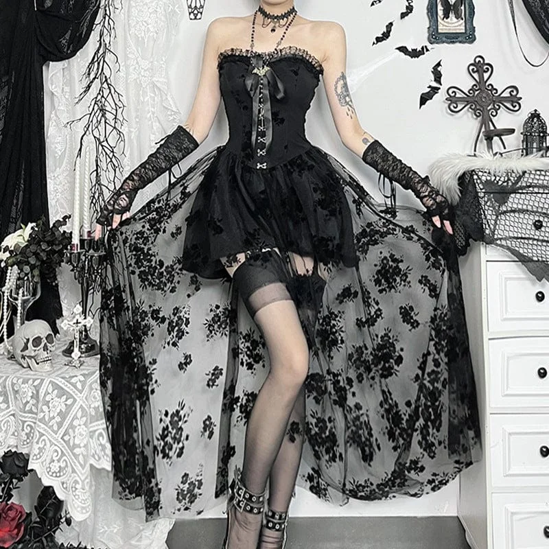 Women's Gothic Off-the-shoulder Floral Mesh Splice Party Dress Bodycon Fitted Nightout Women's Gothic Off-the-shoulder Floral Mesh Splice Party Dress Bodycon Fitted Nightout