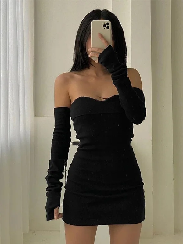 Vintage Gothic Sexy Tube Top Women Dresses Off Shoulder Gloves Streetwear Party Dress Outfits Elegant Women Clothing Mini Dress Tunics Sophisticated sleek Vintage Gothic Sexy Tube Top Women Dresses Off Shoulder Gloves Streetwear Party Dress Outfits Elegant Women Clothing Mini Dress Tunics Sophisticated sleek