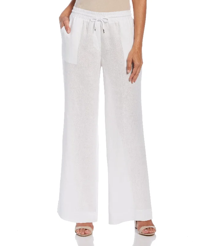 Women's Wide Leg Drawstring Linen Pant Trendy Printed Pants