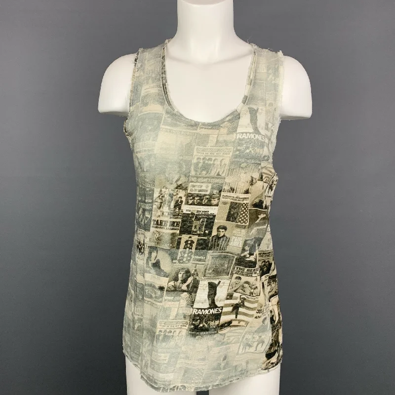 BLUE AREA Size S Grey & Taupe Print Linen Tank Top lightweight tank top