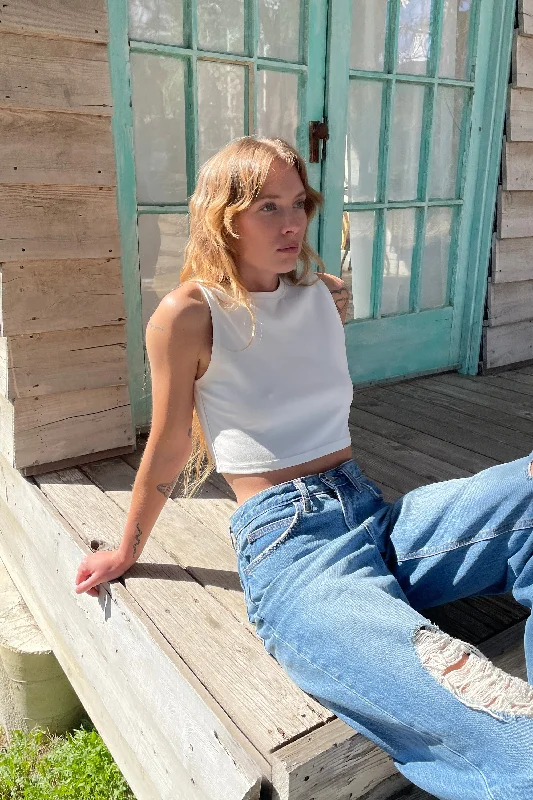 HIGH NECK CROPPED TANK silver tank top