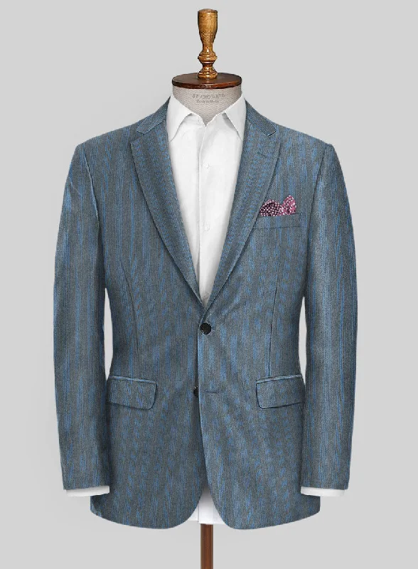 Scabal Londoner Struci Stripe Gray Wool Jacket Satin Fabric Silk Fabric Chiffon Fabric