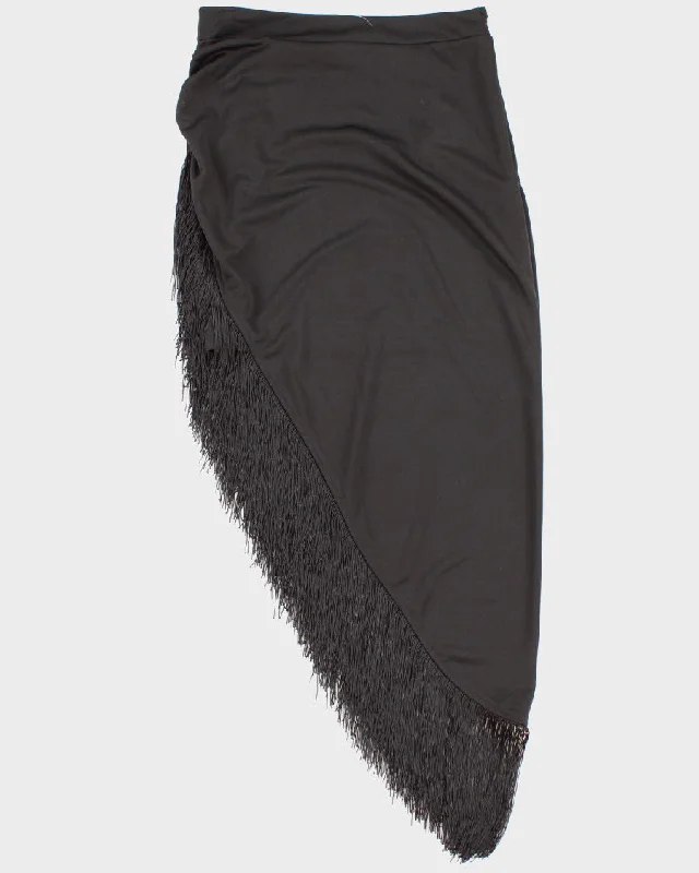 Vintage Women's Black Asymmetric Fringe Skirt - M corduroy skirt textured