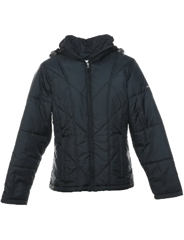 Columbia Black Zip-Front Hooded Puffer Jacket - M Chenille Jacket Brocade Jacket Lace Jacket