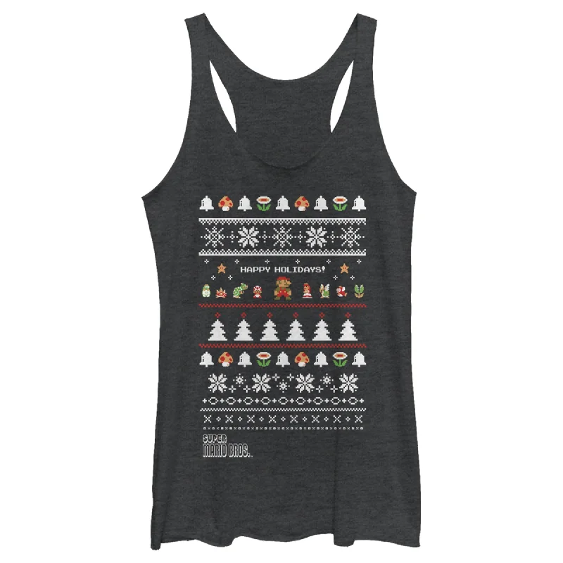Women's Nintendo Ugly Christmas Super Mario Happy Holidays Racerback Tank Top flexible tank top