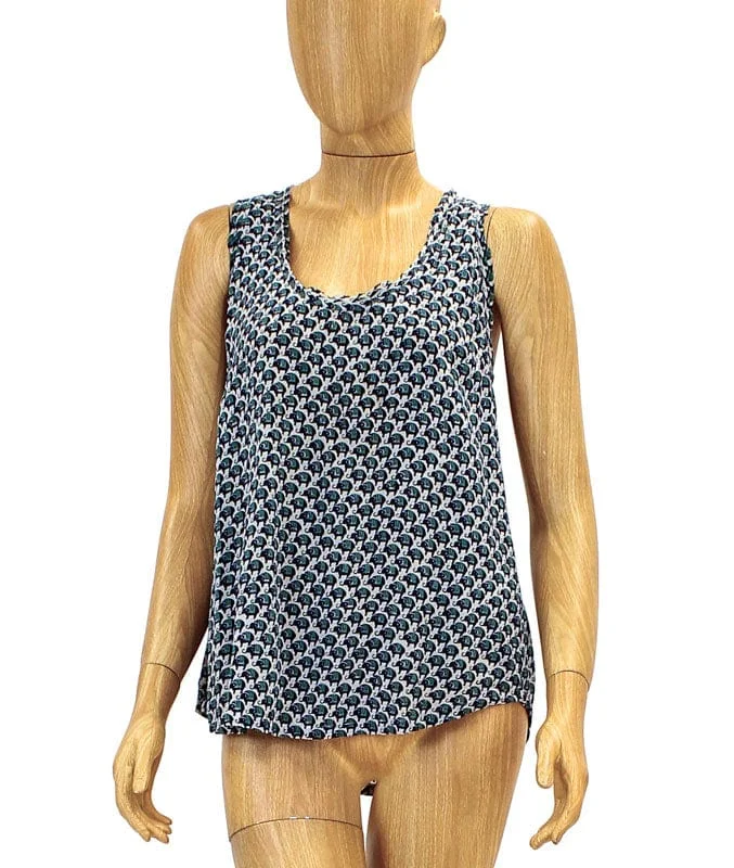 Elephant Print Silk Tank lounge tank top