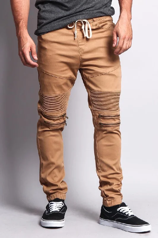Zipper Knee Biker Twill Jogger Pants Classic Chino Pants