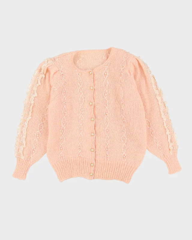 Pink Mohair Beaded Cardigan - S Long Cardigan Short Cardigan Medium Cardigan