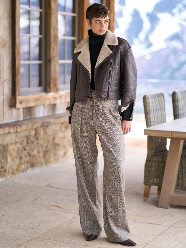 Herrringbone Wide Leg Pant Comfortable Denim Trousers