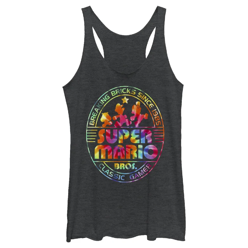Women's Nintendo Super Mario Brick Break 85 Tie-Dye Logo Racerback Tank Top fashionable tank top