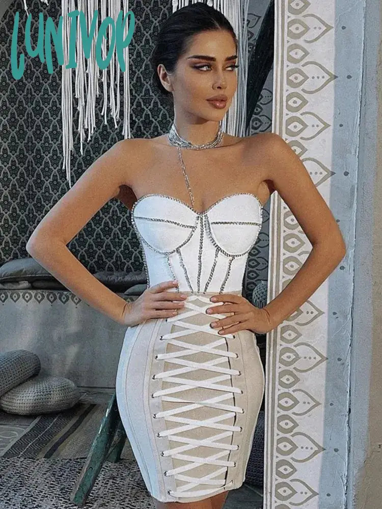 Lunivop Women Luxury Sexy Strapless Backless Crystal Sparkly Beige Pink Mini Bodycon Bandage Dress Elegant Evening Club Party Dress Glittery Long Formal Lunivop Women Luxury Sexy Strapless Backless Crystal Sparkly Beige Pink Mini Bodycon Bandage Dress Elegant Evening Club Party Dress Glittery Long Formal