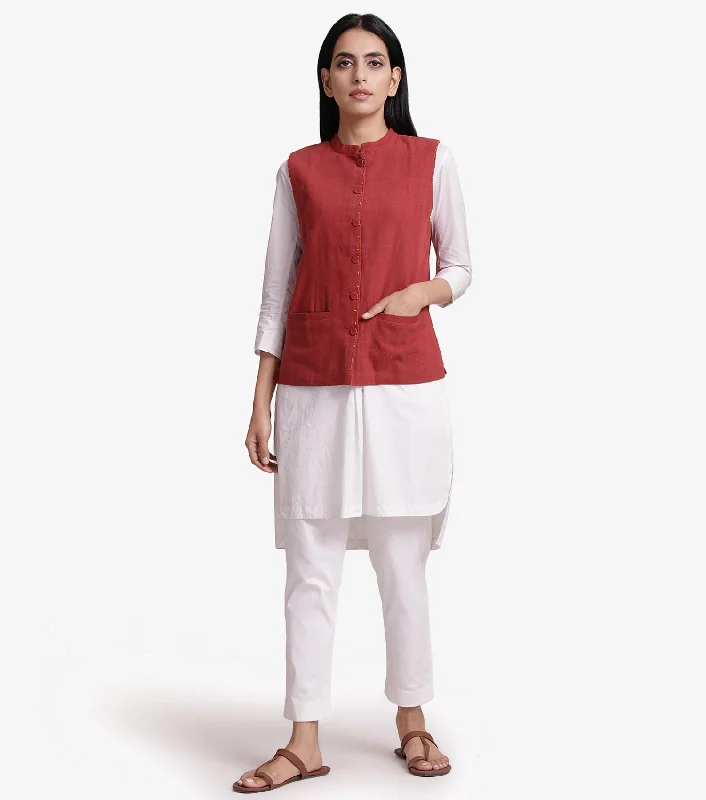 Rust khadi front open jacket Front Pockets Side Pockets Patch Pockets